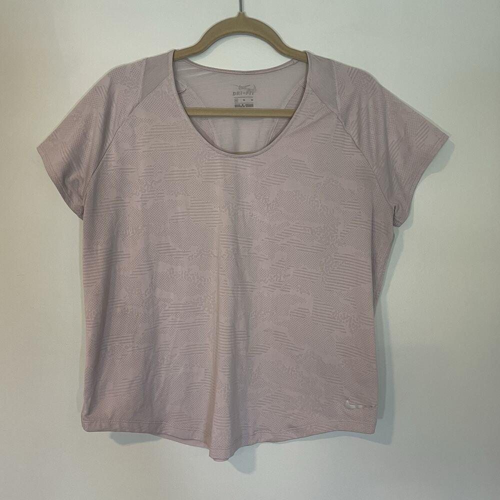 Nike Women's Dri-Fit Mauve Pink Shirt Size Size XL Muted Camo Short Sleeves
